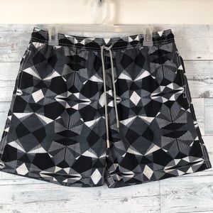Amiani Mens Size Large Lined Swim Trunks 3 Pockets Geometric Black and White